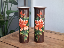 Societe Ceramique  Vintage set slanke Vazen met roos