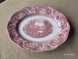 Engels rood Enoch Wedgwood River Scene ovale schaal 35,5 cm