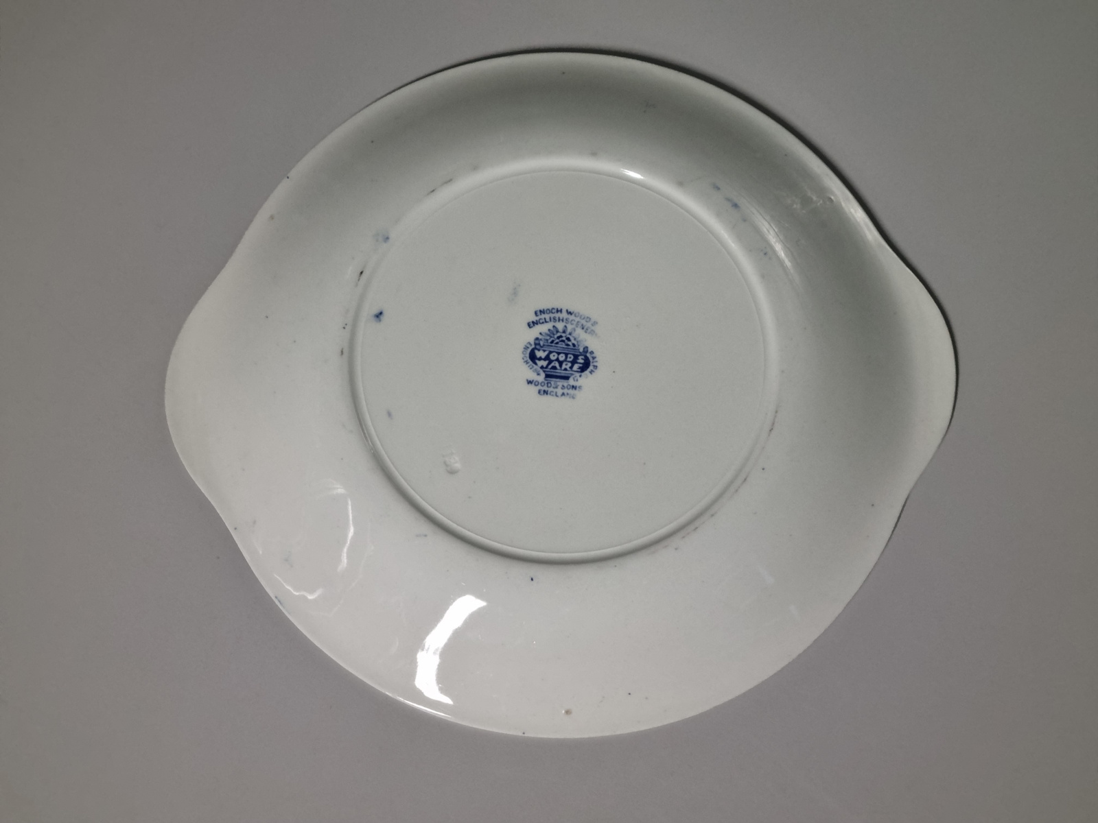 Engels blauw Woods Ware ronde schaal met greepjes 26,5 cm