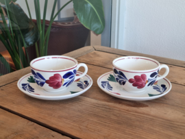 Oud Boerenbont Societe Ceramique 483a set 2x Robuuste Bouillon Kop en schotel