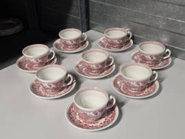 Engels rood Woods Burslem England Seaforth set 8x kop en schotel