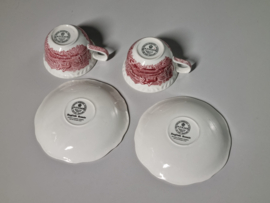 Engels rood Wedgwood Adams English Scenic set 2x kop en schotel (golvend randje)