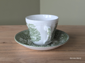 Engels groen Coaching Taverns Royal Tudor Ware Staffordshire kop en schotel