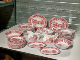 Engels rood Meakin Romantic England compleet servies 12-p