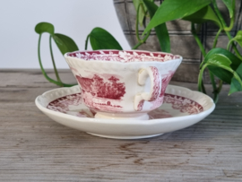 Boerenhoeve Rood Societe Ceramique set van 6x Kop en schotel (wit)