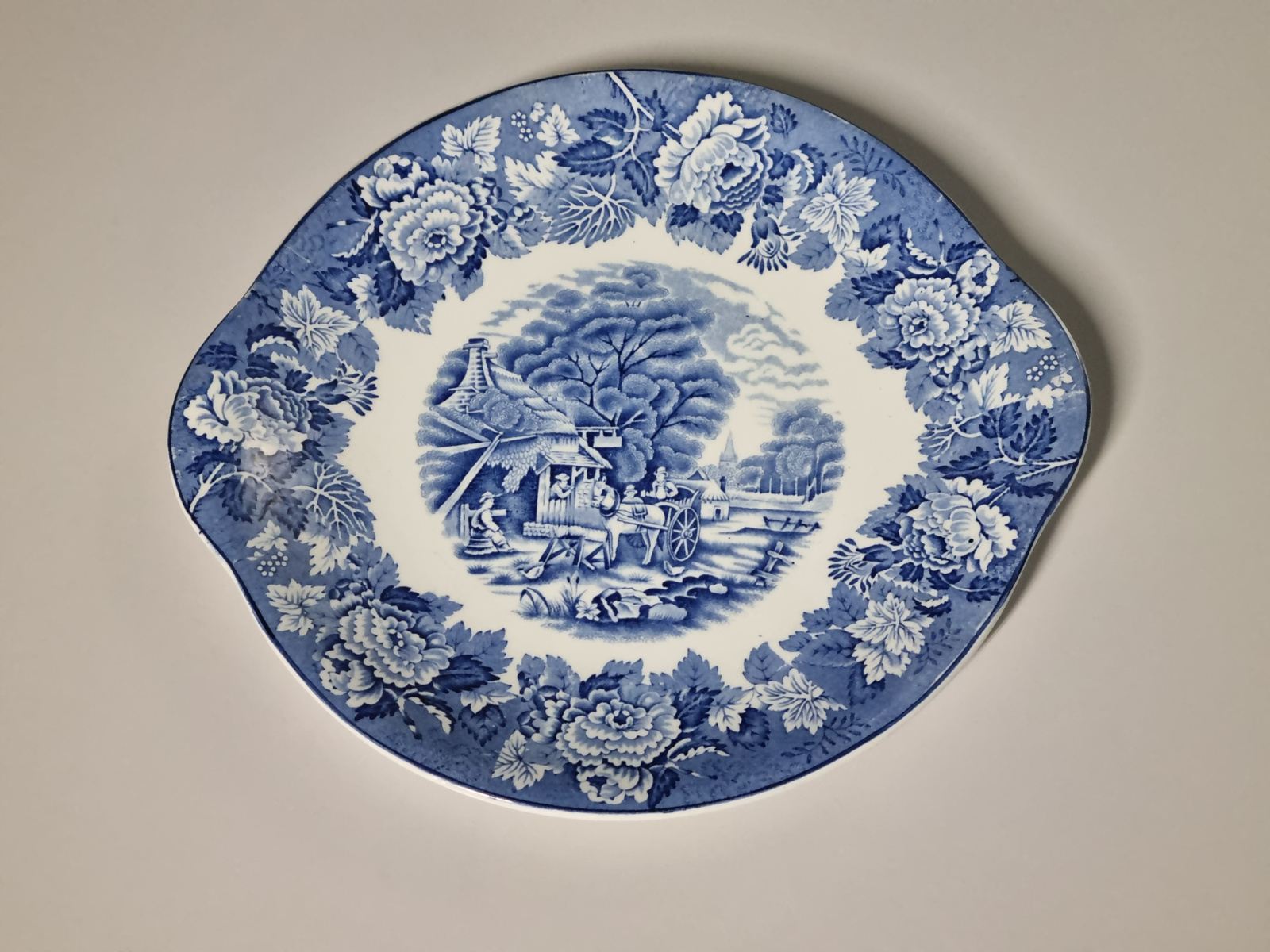 Engels blauw Woods Ware ronde schaal met greepjes 26,5 cm