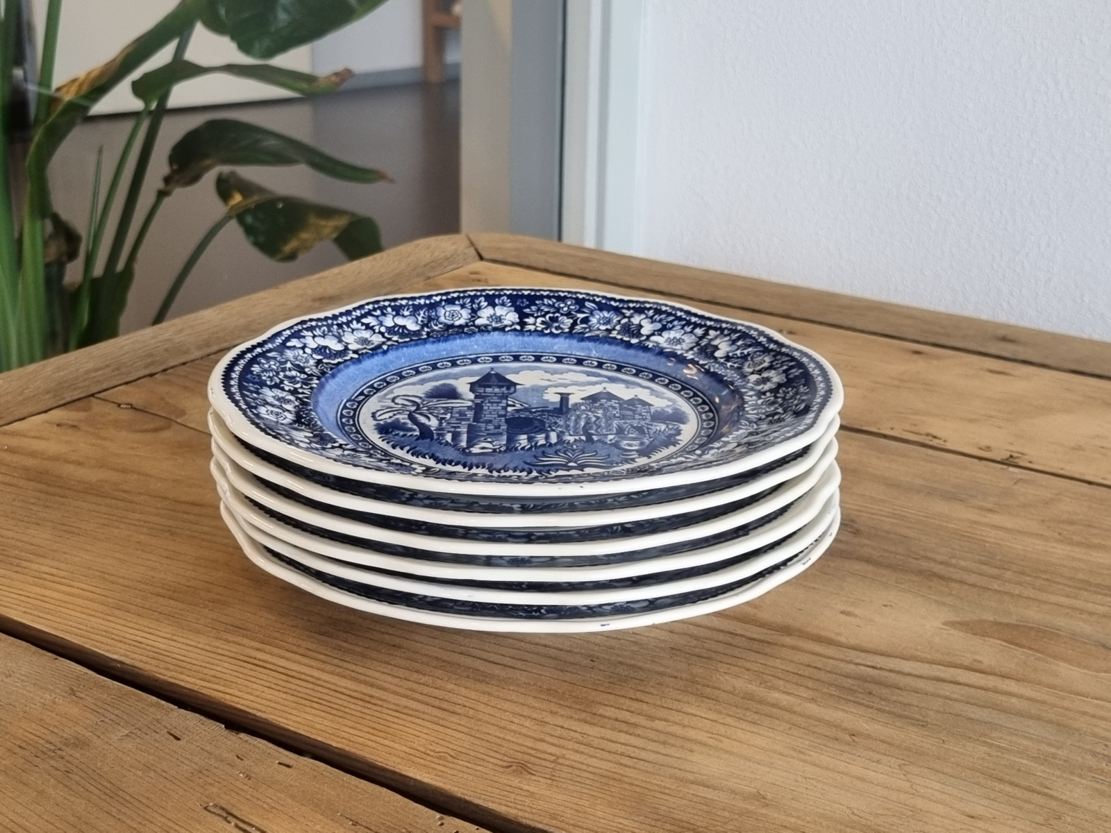 Petrus Regout decor Vinktoren set 6x Ontbijtbordje 21 cm