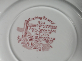 Engels rood Coaching Taverns Royal Tudor Ware Staffordshire set 6x ontbijtbord 20 cm