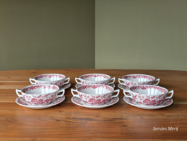 Engels Ridgway Windsor rood Set 6x Soepkom met schotel