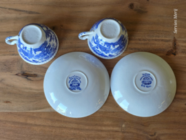 Engels blauw Woods Burslem England Seaforth set 2x Thee kop en schotel