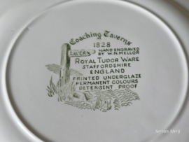 Engels groen Coaching Taverns Royal Tudor Ware Staffordshire ontbijtbord 20 cm