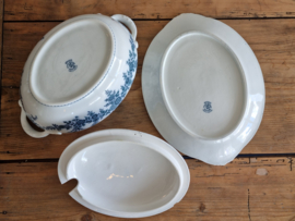 Société Céramique Bruges blauw Soepterrine op originele onderschotel