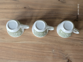Engels groen Coaching Taverns Royal Tudor Ware Staffordshire set 3x kop