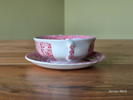 Engels rood Coaching Taverns Royal Tudor Ware Staffordshire soepkom met schotel
