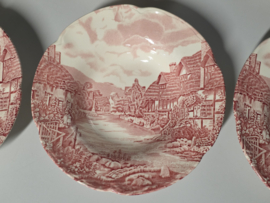 Engels rood Johnson Bros Olde English Countryside set 6x diep bord 22,5 cm