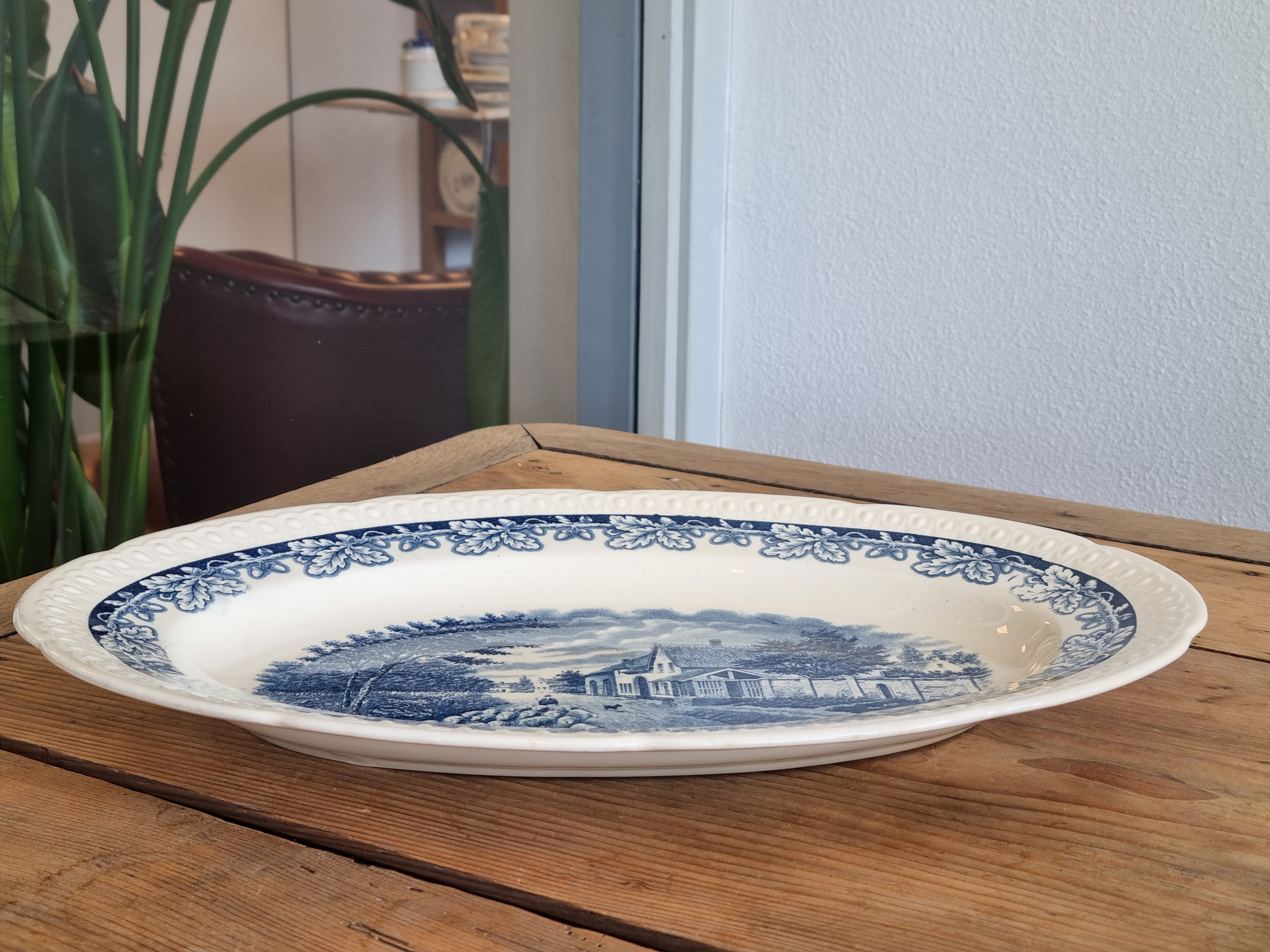 Boerenhoeve blauw Societe Ceramique robuuste ovale schaal 42 cm