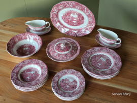 Engels rood Enoch Wedgwood River Scene compleet eetservies 6 personen