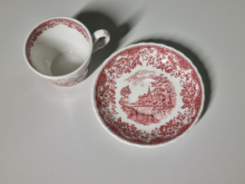 Engels rood Olde England Royal Tudorware Staffordshire Kop en schotel