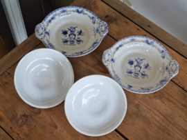 Potiche blauw Petrus Regout set 2x dekschaal terrine
