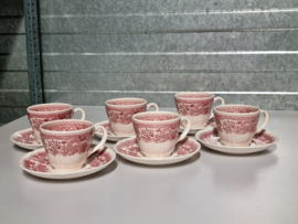 Villeroy en Boch Burgenland rood set  6x Koffie Kop en schotel