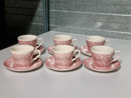 Engels rood EIT Ironstone Set 6x Kop en schotel (hooiwagen)