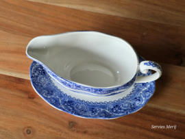 Engels blauw Enoch Wedgwood decor River Scene sauskom op vaste onderschotel
