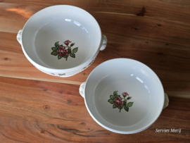 Wedgwood Moss Rose set 2x hoge ronde schaal op voet 22 cm en 20 cm (bruin stempel)
