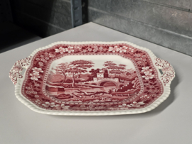 Engels Copeland Spode's Tower rood vierkant schaal met greepjes 28 cm