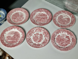 Engels rood Set 6x mix & match plat dinerbord