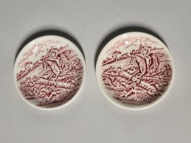 Engels rood Jachtservies Myott's Country Life set 2x Theezakjeslegger