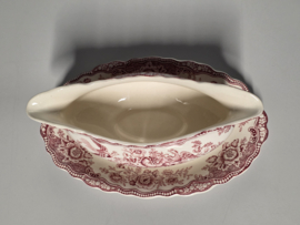 Engels rood Crown Ducal Bristol sauskom op vaste onderschotel