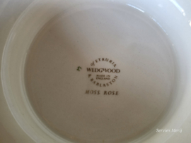 Wedgwood Moss Rose set 2x hoge ronde schaal op voet 22 cm en 20 cm (bruin stempel)