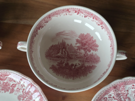 Villeroy en Boch Burgenland rood set 2x soepkom met schotel (rond oortje)