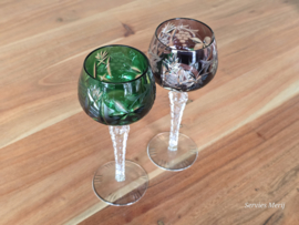 Boheems Kristal Glas set (1) van 2x op hoge voet 19,5 cm kleur: groen paars
