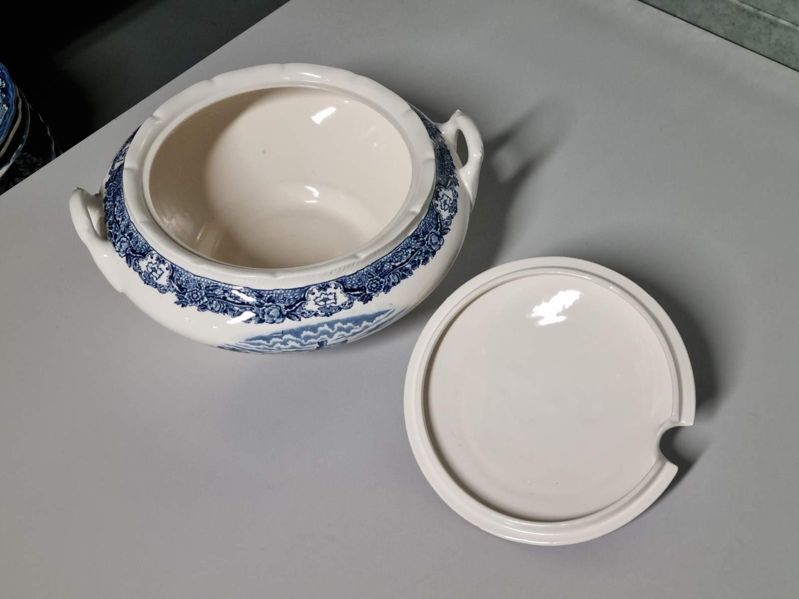 Engels blauw Royal Swan Historie Castles dekschaal terrine