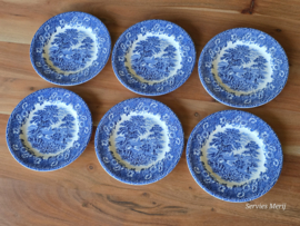 Engels blauw English Ironstone Tableware EIT set 6x gebaksbordje 17,5 cm (hooiwagen)