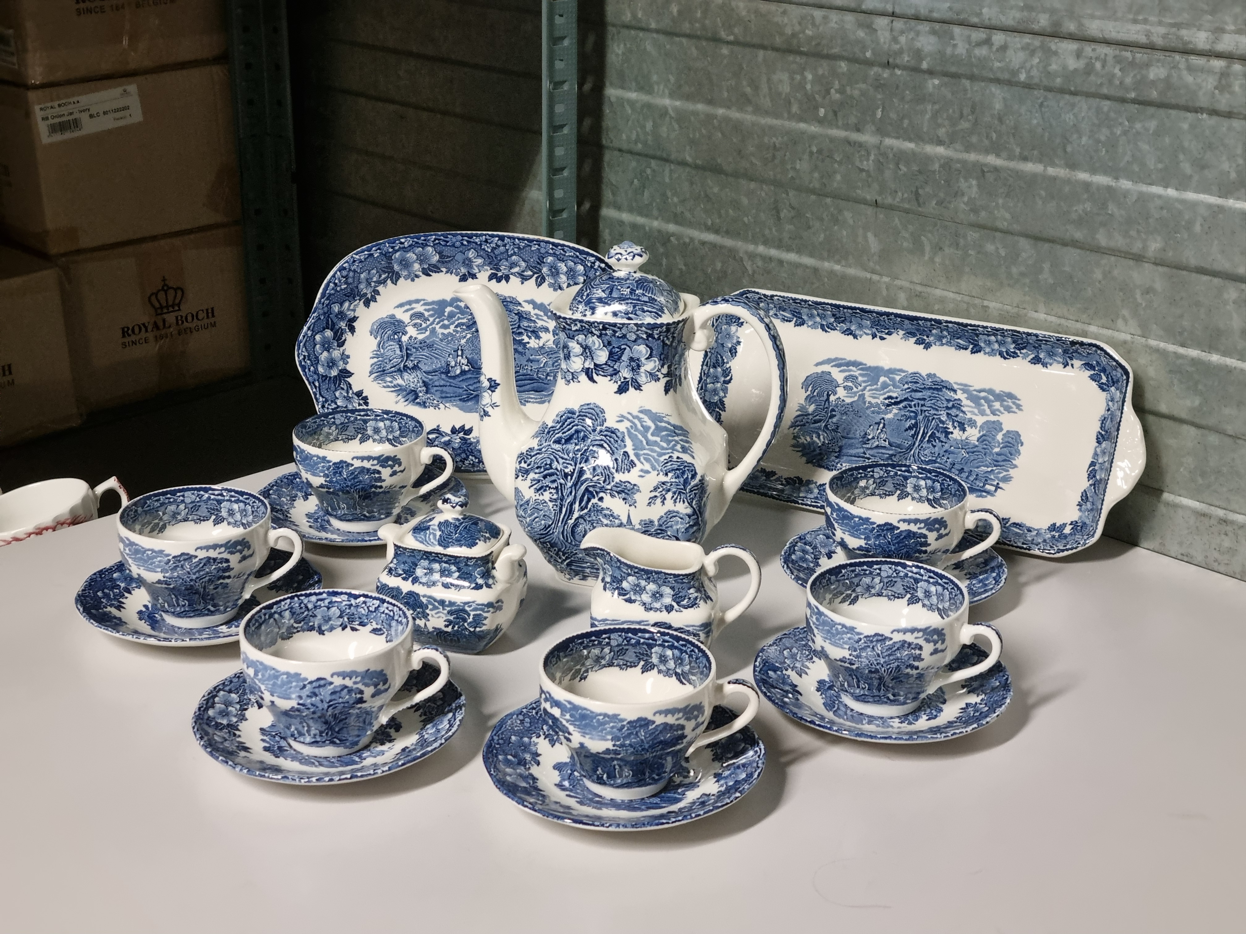 Engels blauw Enoch Wedgwood Woodland koffieservies theeservies 6 personen