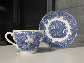 Engels blauw Enoch Wedgwood Woodland Kop en schotel (witte binnenkant)