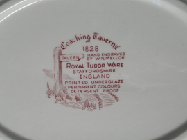 Engels rood Coaching Taverns Royal Tudor Ware Staffordshire ovale schaal 31 cm