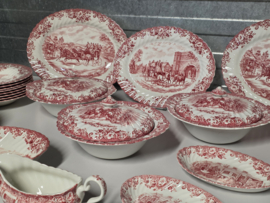 Engels rood Coaching Scenes Eetservies 8-persoons