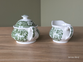 Engels groen Coaching Taverns Royal Tudor Ware Staffordshire Roomstel