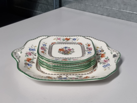 Engels Spode Copeland Chinese Rose gebakstel 6 personen