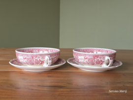 Villeroy en Boch Burgenland rood set 2x soepkom met schotel (rond oortje)