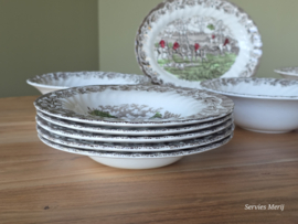 Engels bruin Jachtservies Myott's Country Life complete dinerset 5 personen