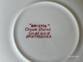 Engels rood Crown Ducal Bristol soepkom en schotel