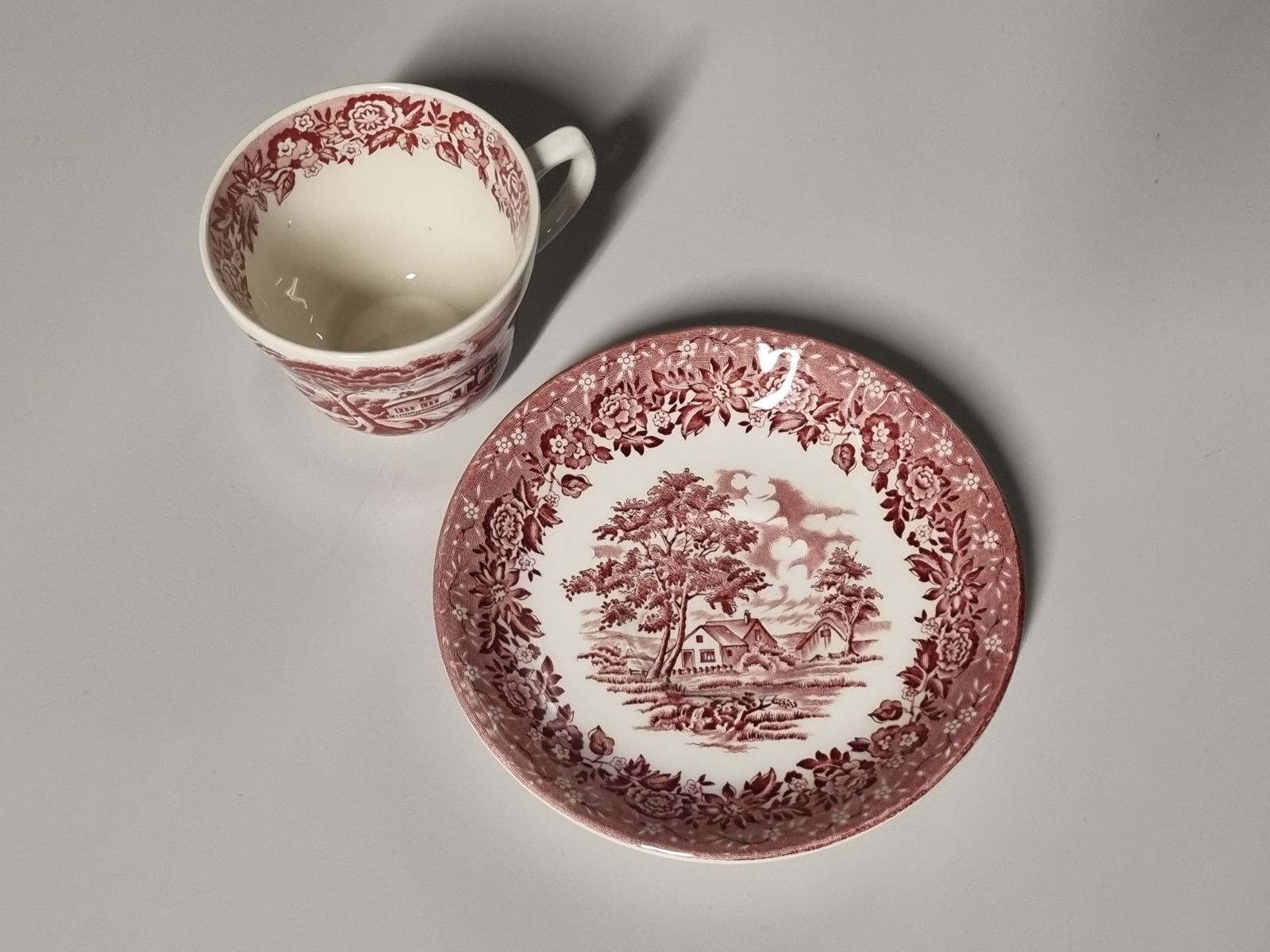 Engels rood Country Style set 6x Kop en schotel