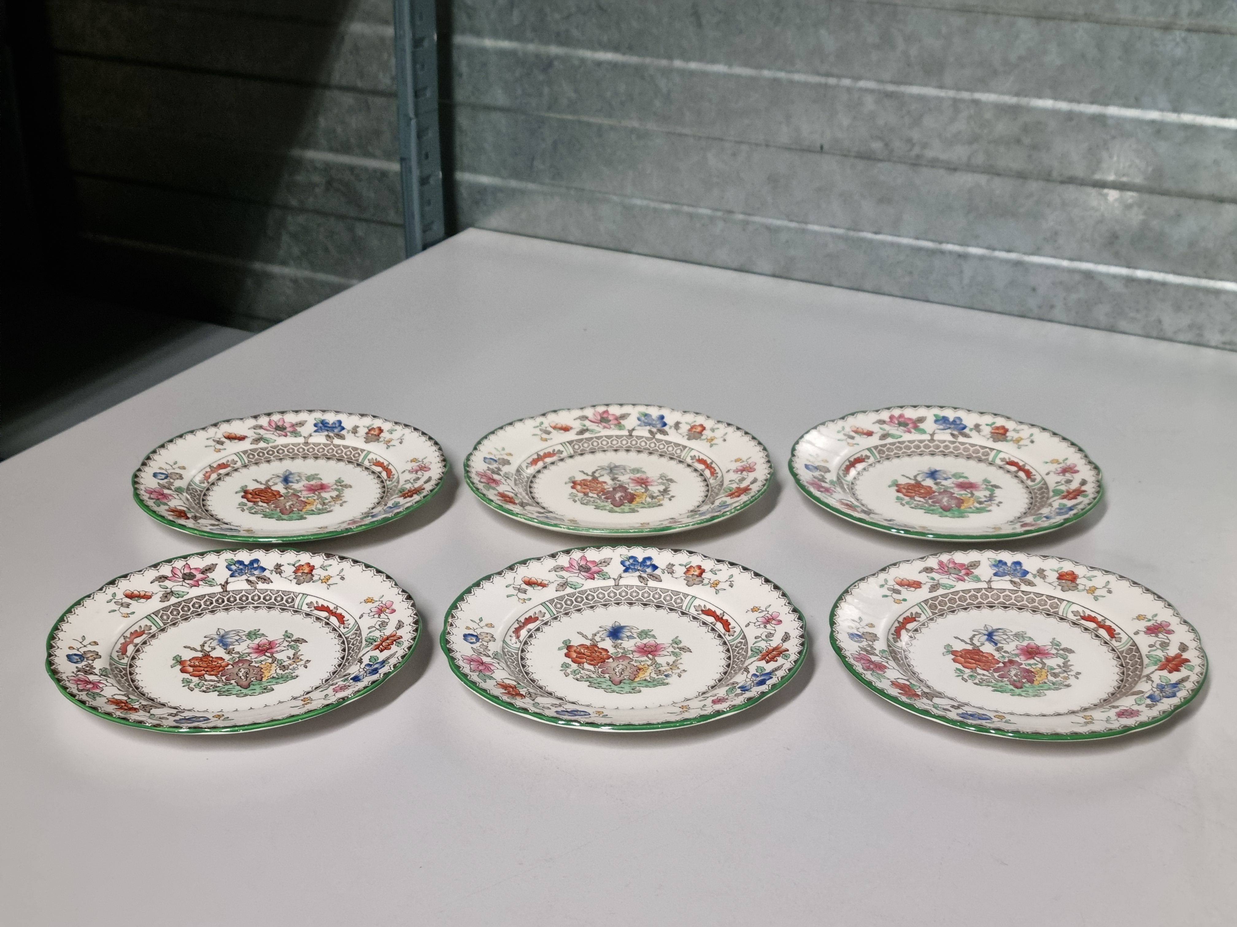 Engels Spode Copeland Chinese Rose set 6x Gebaksbordje 16 cm