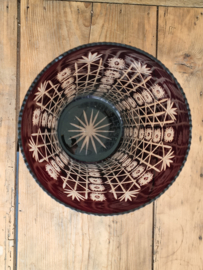 Boheems Kristal Glas Bordeauxrode hoge brede Vaas 25,5 cm