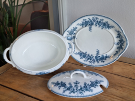 Société Céramique Bruges blauw Soepterrine op originele onderschotel