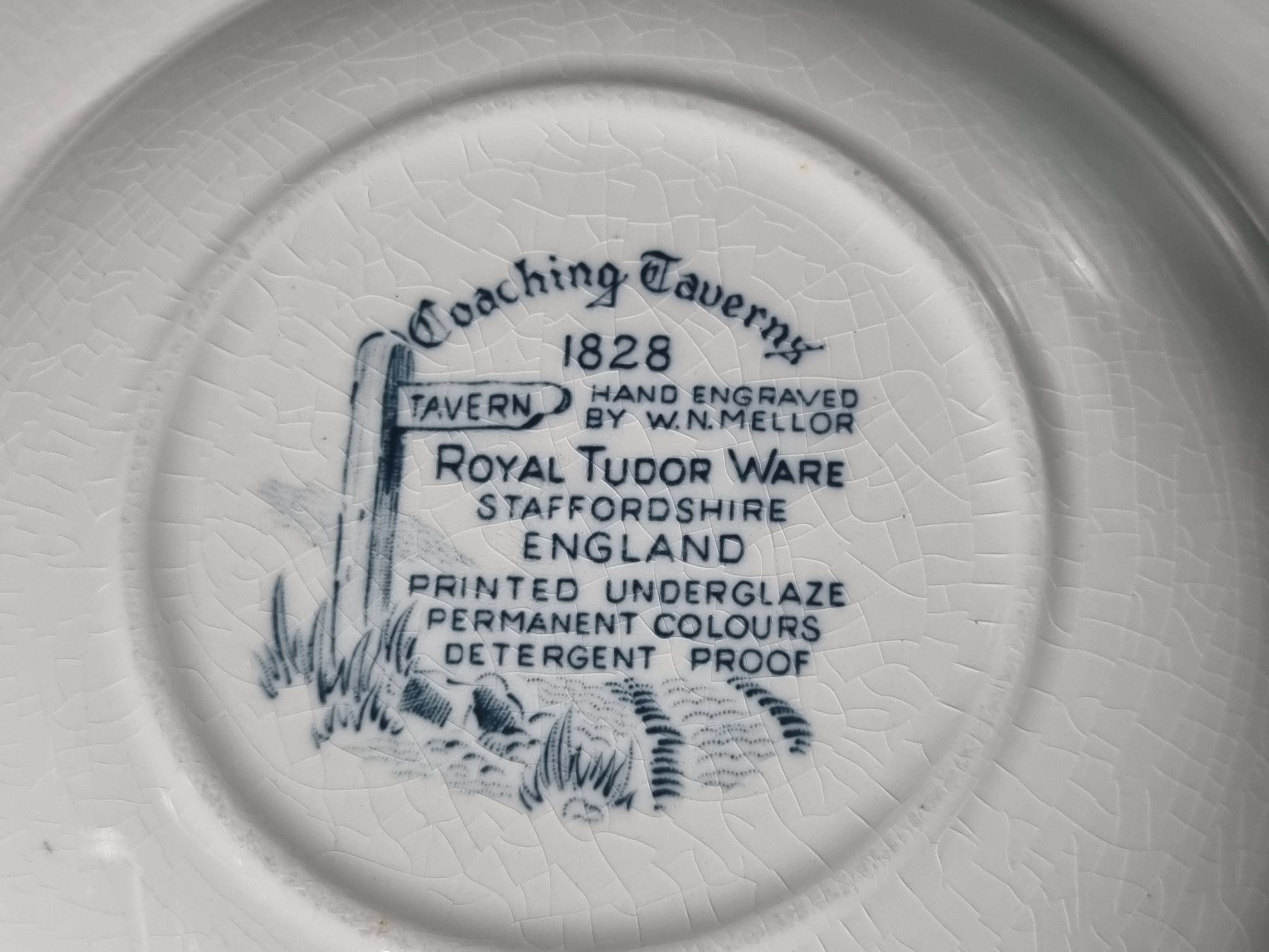 Engels groen/petrol Royal Tudor Ware Coaching Taverns diep pasta curry bord 23 cm